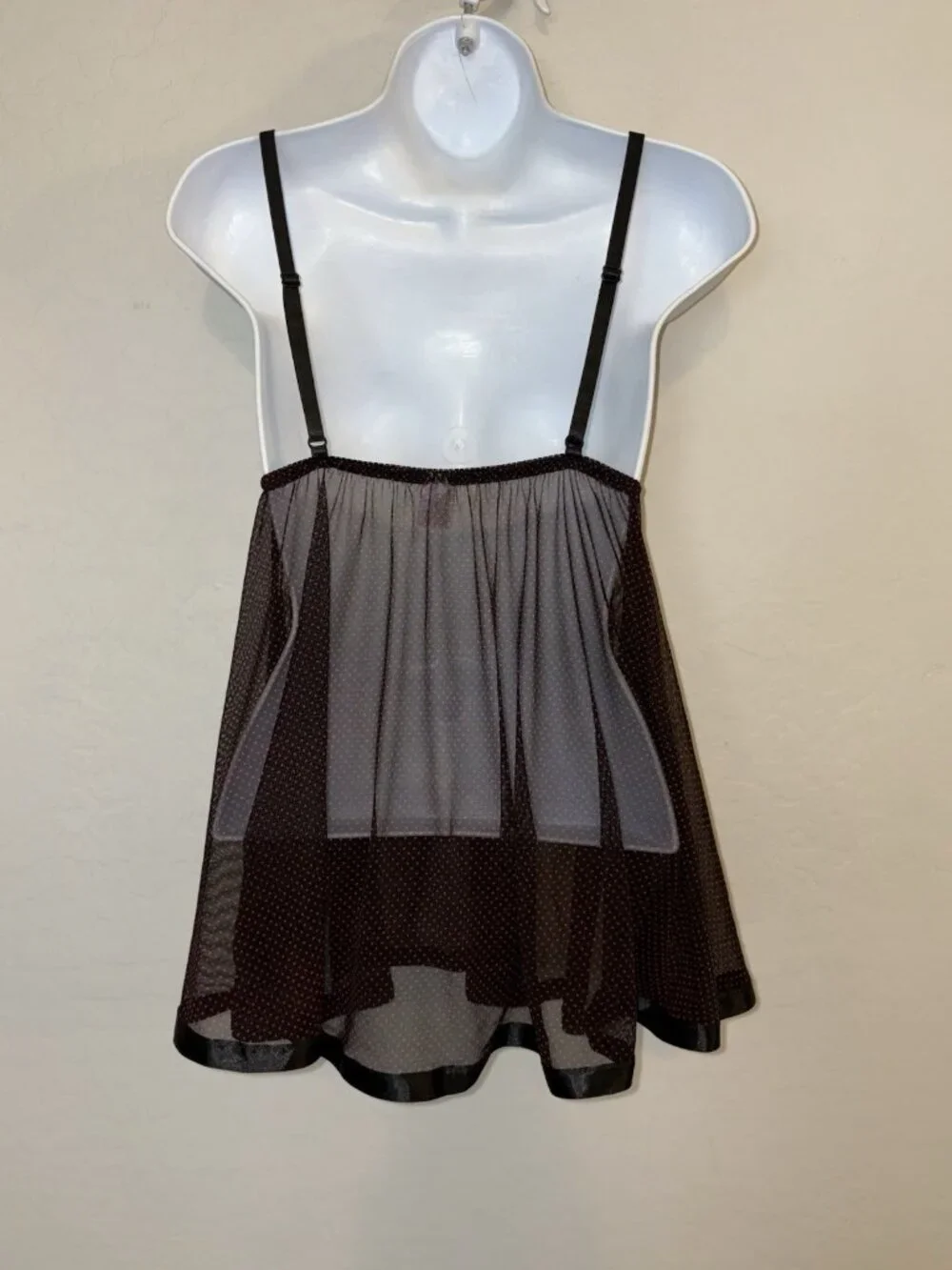 Y2K Goth Black & Burgundy Polka Dot Mesh‎ Babydoll Lingerie with Sequin Lace S